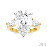 1 Ctw Tri-Mount Centerpiece Pear and Round Cut Diamond Semi Mount Engagement Ring in 14K Yellow and White Gold